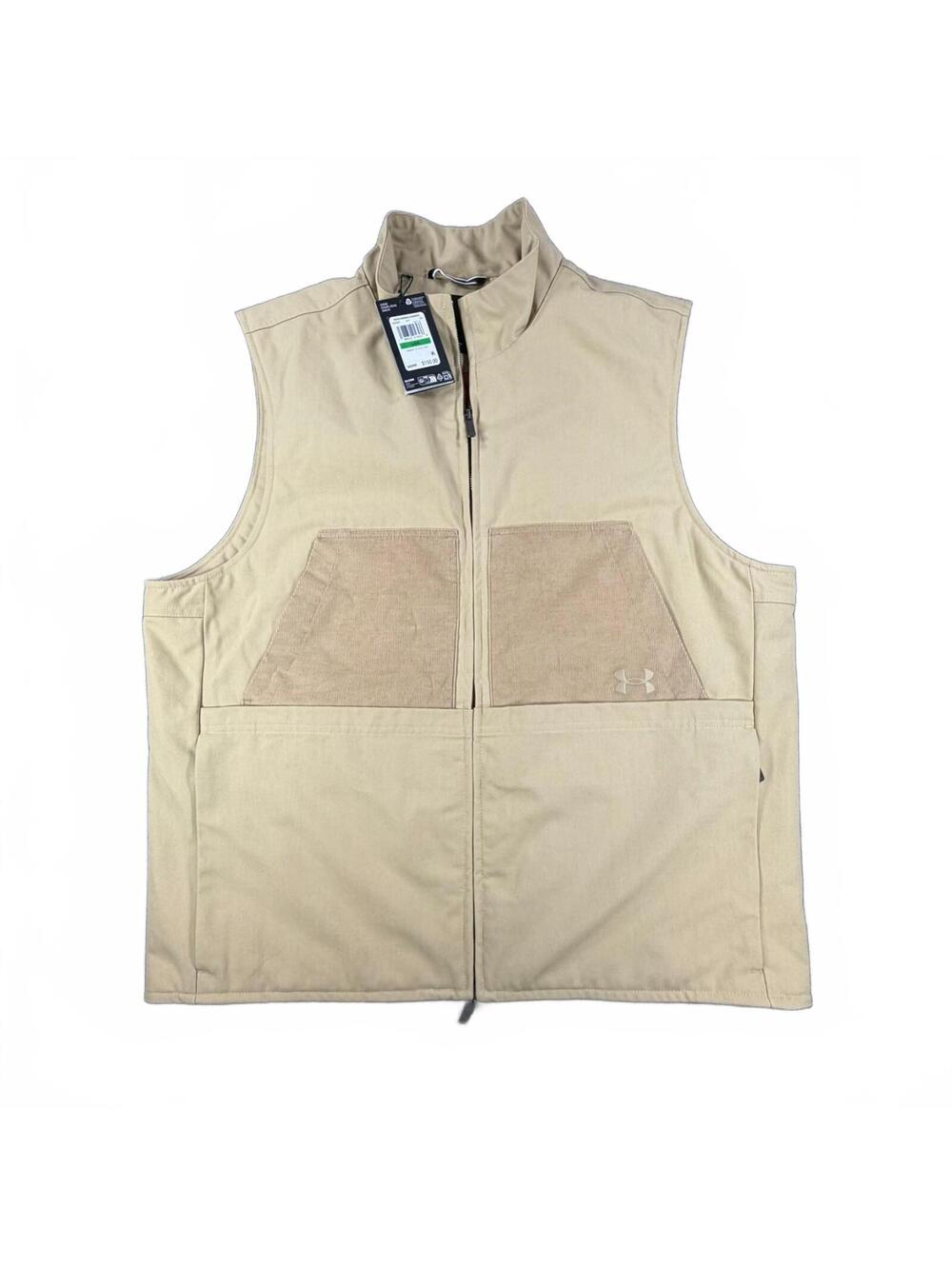 Under Armour Men's Large Tan Full Zip Utility Vest Loose Fit Lightweight NWT